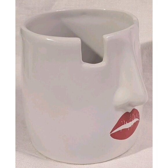 Lenny Mud Eyeglass Holder You're Spectacular Ceramic Red Lips Pencil Cup Planter - Picture 8 of 14